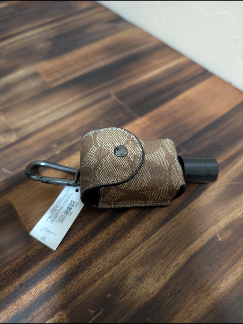 NWT Coach Brown Signature Canvas Hand Sanitizer Holder with Clip